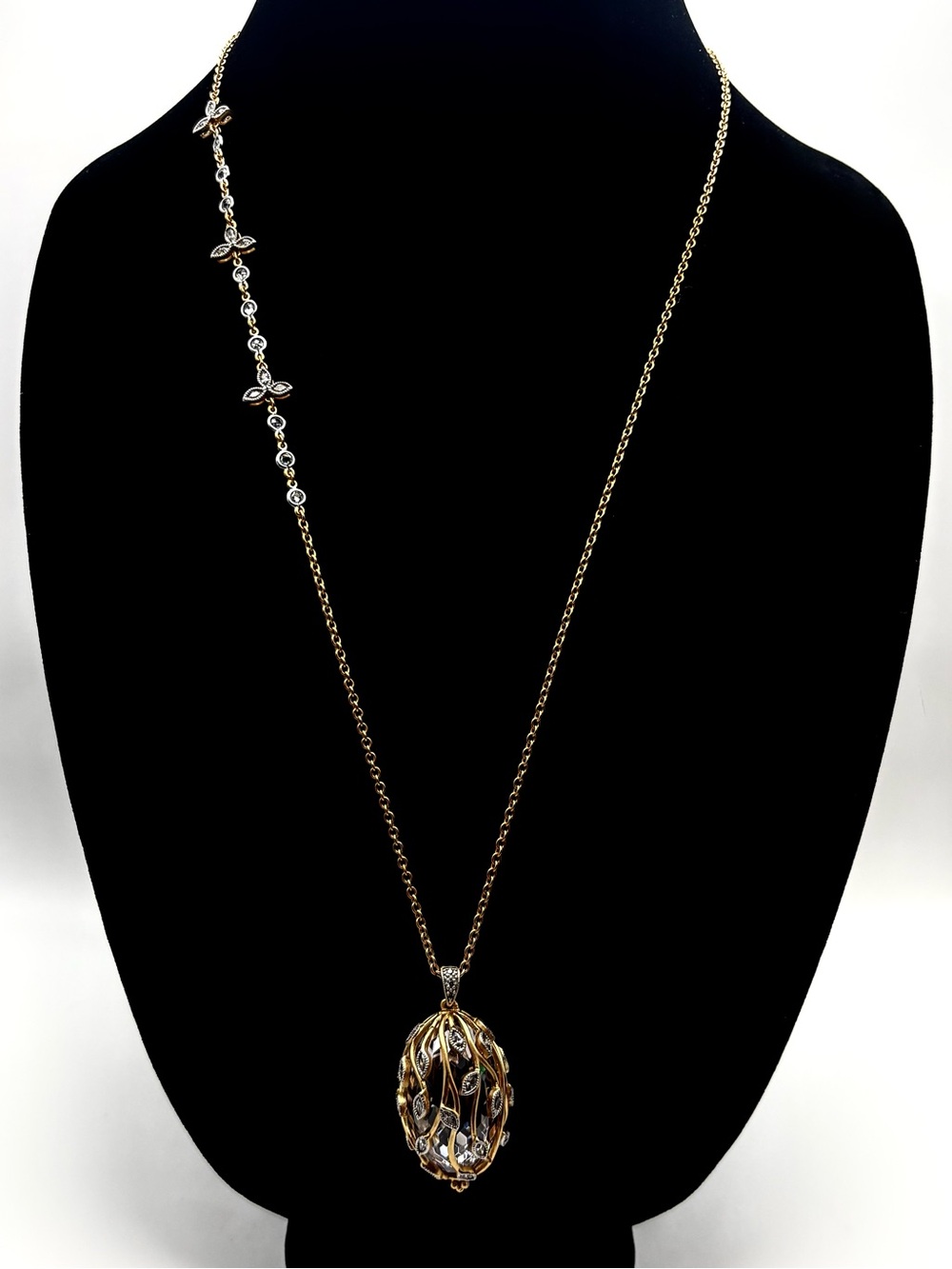 New Freida Rothman 14K Gold Vermeil & Rhodium Caged Orb Pendant Station Necklace
